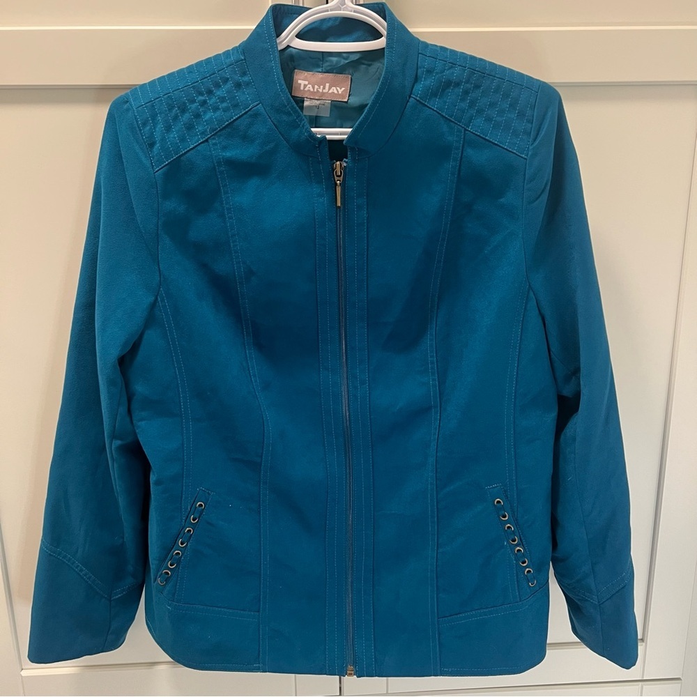 Vintage TANJAY Petite Teal Blazer | Suede-Like Textured Fabric | Women's Sz 12